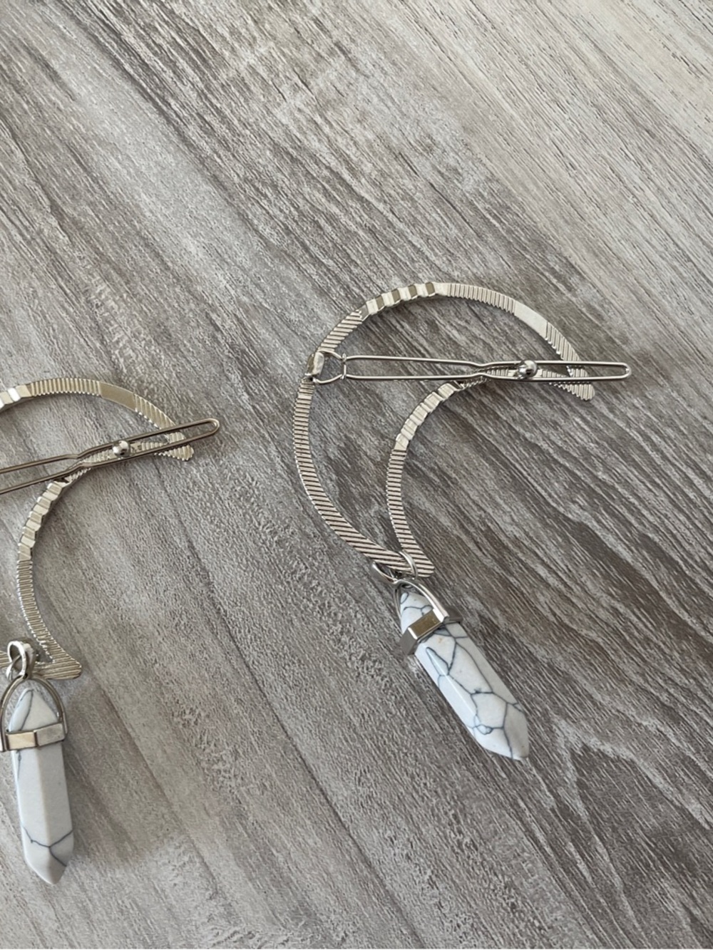 Silver Moon Hair Clip with White Jasper - Picture 8 of 8